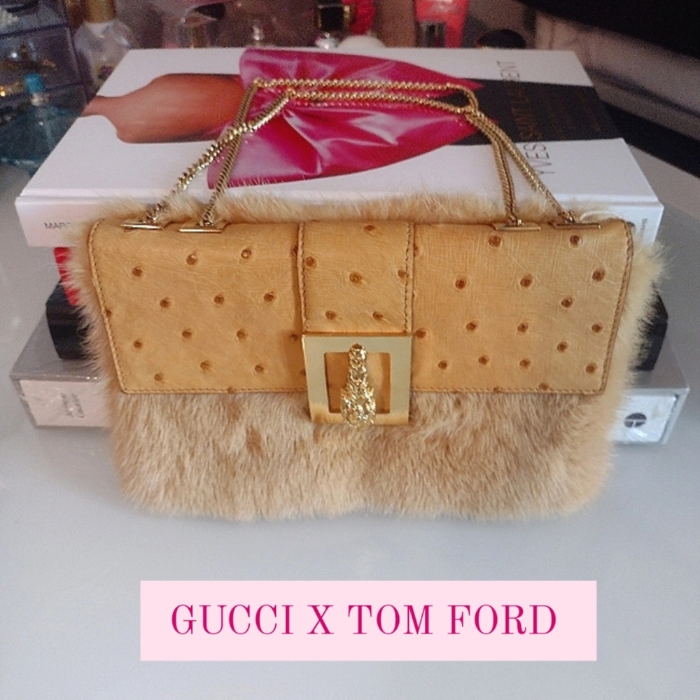GUCCI by TOM FORD Mink & Ostrich Leather Shoulder Bag COLLECTORS ITEM ✨